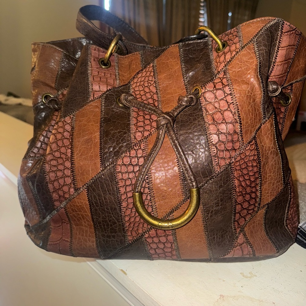 Jessica Simpson Brown and Tan Leather Patchwork Bag